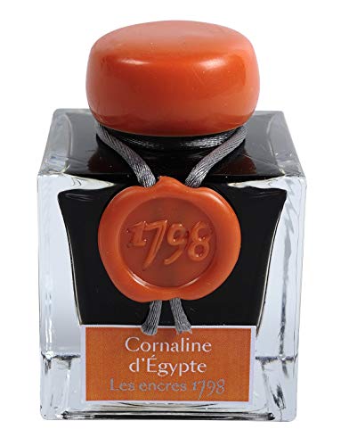 Herbin 15556Jt - Inchiostro Pigmentato Argento 1798 Per Penna Stilografica, Roller, Pennino In Vetro E Porta Pennino 50 Ml, Arancione (Cornaline D'Egy