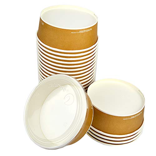 Pz 40 Insalatiera Bio In Cartoncino Avana 1200 Ml Alta 6,5 Cm Diametro 18 Cm + Pz 40 Coperchi Ideale Per Asporto Di Insalata, Farro, Fritti Misti