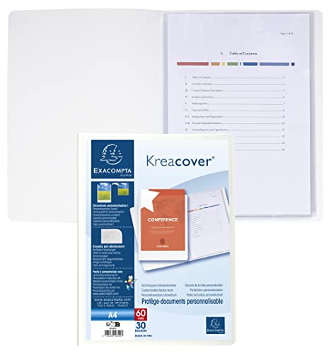 Exacompta 58309E Porte Vues Kréa Cover Couverture Personalisable En Prolypropylene Rigide Et Blanche Pochettes Interieures Lisse Haute Transparence 30