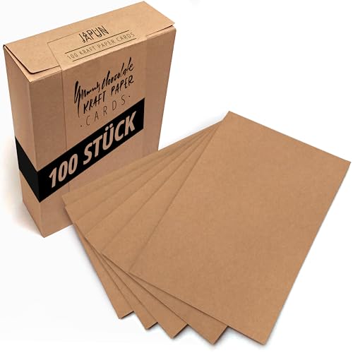 Japun - Cartoline Vuote, Set Di Carte Di Carta Kraft (100 Pezzi) Da Disegnare, Scrivere O Stampare Da Soli - 300 G/M² - Din A6-105 X 148 Mm - Marrone