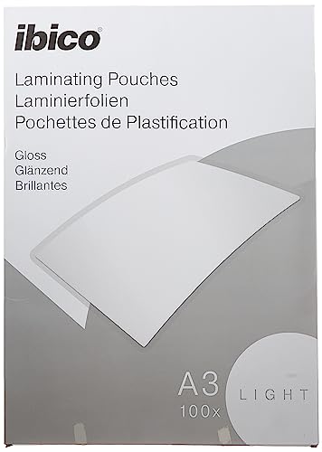 Ibico Basics Confezione Da 100 Pouches/Buste Per Plastificazione A Caldo, Con Finitura Lucida, In Formato A3, Spessore Light, 303 Mm X 426 Mm X 2 Mm,