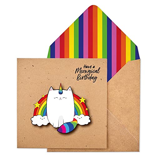 Tache Biglietto Di Auguri Fatto A Mano Di Caticorn Meowgic Con Busta Arcobaleno
