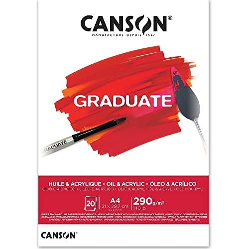 Canson Blocco Da 20 Fogli Con Olio E Acrilico, Incollato Sul Lato Piccolo, A4, 290 G/M2, Bianco