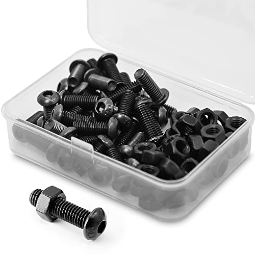(40 Set) M6 X 10Mm Viti E Dadi Vite Testa Bottone Brugola In Acciaio Al Carbonio - Nero