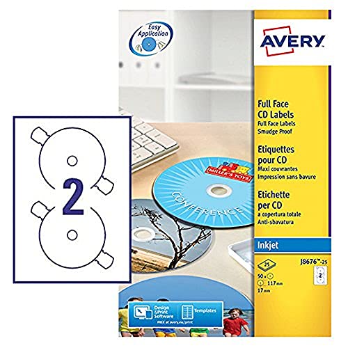Etichetta Cd Avery 117Mm Fullsize White 25 Vel 2 Etichette Per Foglio