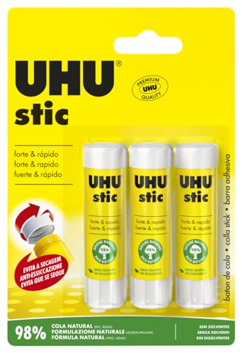 Uhu Stic 3X8.2G Colla Per Bambini, Sicura Da Usare Per I Lavoretti, Adatta Per La Scuola, L'Ufficio, L'Università
