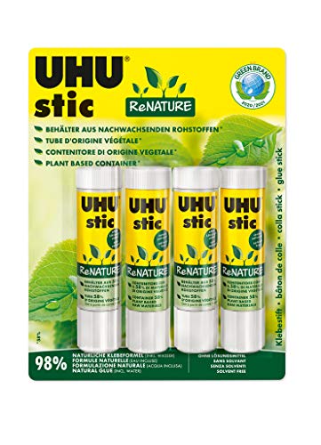 Uhu Stic Renature 4X21G Naturale Con Tubetto In Bioplastica Colla Per Bambini, Sicura Da Usare Per I Lavoretti, Adatta Per La Scuola, L'Ufficio, L'Uni