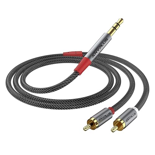 Anyplus Cavo Audio,【2M】 2 Rca To Jack 3.5 Audio Stereo,Treccia Di Filo Di Fesce Sdoppiatore Rca, Cavo Jack Rca Per Cellulare, Tablet, Pc, Ipod, Amplif