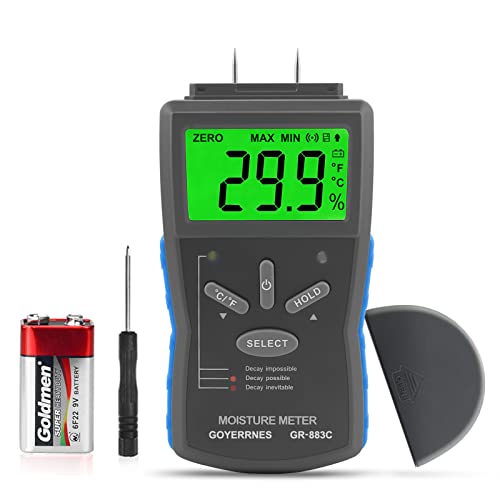 Misuratore Di Umidità,Portatile Rilevatore Di Umidità Digitale Di Tipo Pin Gr-883C Con 3 Indicatori Colorati E Display Lcd Retroilluminato Per Legno M