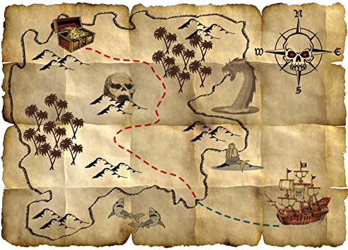 Mappa Del Tesoro Pirata Rosso - 4 Pezzi
