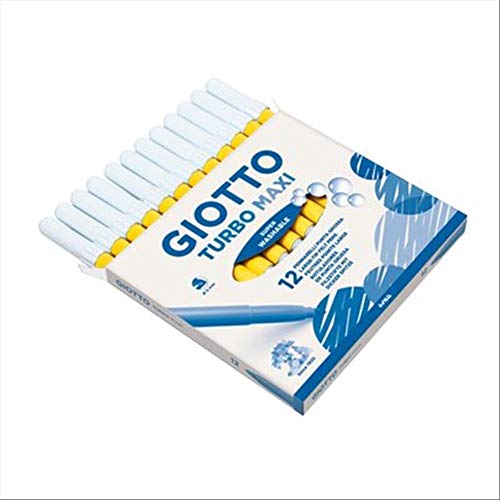 Giotto 456002 Pennarelli Turbo, Maxi Punta Larga, 5 Mm, Confezione 12, Giallo