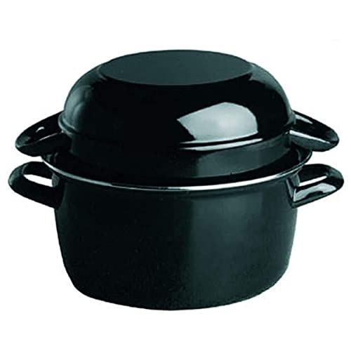 Aps Mussel Pot, Pentola Per Cozze Da 1 Kg, Seafood Pot, Mussel Serving Pot, Pentola Per Cozze In Acciaio Smaltato Nero, Capacità: 2,6 Litri, 20 X 25 C