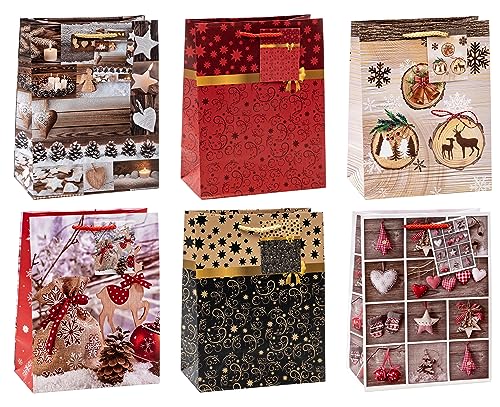 Tsi 83019 Sacchetti Da Regalo, 6 Motivi Di Natale, Misura 23 X 18 X 10 Cm, Confezione Da 12 Pezzi