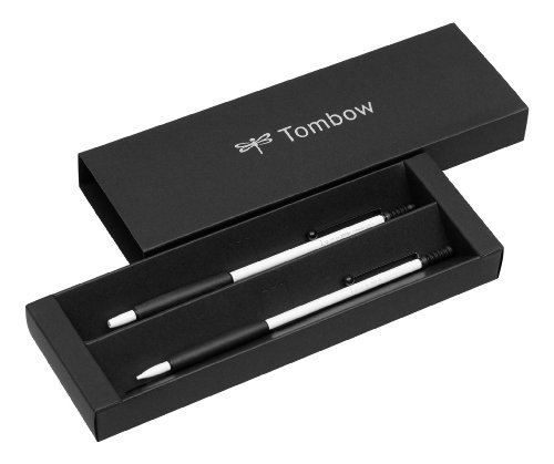 Tombow Plz-211-3 - Penna A Sfera E Portamine "Zoom 707", Colore: Bianco/Nero, 2 Pezzi