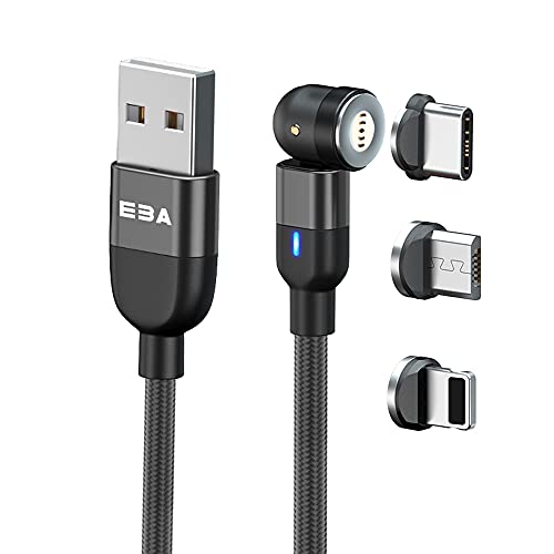 Eba Cavo Dati Magnetico 540° 3A Ricarica Rapida 9V, 1 Metro - Cavo Di Ricarica Rapida Magnetico Compatibile I-Product, Micro-Usb, Tipo C, Smartphone E
