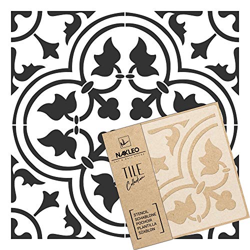 Nakleo Valetta Stencil Riutilizzabile In Plastica Per Piastrelle - 20X20Cm - Spagnolo Floreale Moresco 2 - Marocchino Geometrico - Paver Blocco Pavime