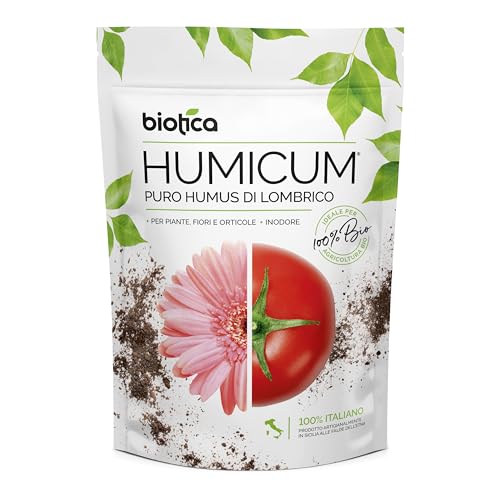 Biotica Humus Di Lombrico 100% Biologico Italiano Humicum - 2 Litri - Fertilizzante 100% Naturale Italiano, Terriccio Biologico, Concime Per Piante, F