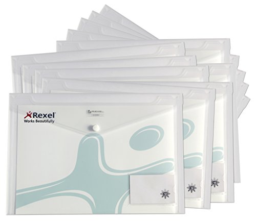 Rexel - Raccoglitore A Portafoglio In Plastica Trasparente Formato A4, Con Tasca Frontale Per Biglietti Da Visita, Confezione Da 50