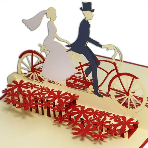 Lin- Pop Up Biglietto Di Auguri Per Il Matrimonio, Sposi Su Tandem (#88)