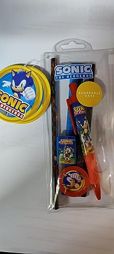 Sonic The Hedgehog - Set Di Cancelleria Con 5 Astucci Sonic Con Materiale Scolastico, Prodotto Ufficiale