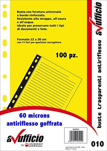 Buste A Foratura Universale Trasparenti, Medio Spessore, Finitura A Buccia D'Arancia, Formato A4, Confezione Da 100 Pezzi