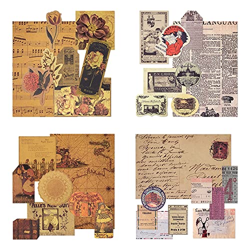 4 Confezioni Carta Modello Vintage Carta Per Album Carta Decorativa Carta Kraft Con Stampa Su Un Solo Lato Varie Dimensioni E Forme Per La Fabbricazio