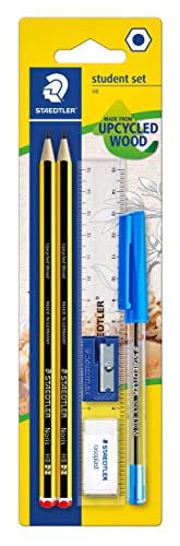 Staedtler Student Set, 2 Matite Noris Hb Di Alta Qualità E Resistenza, Gomma Rasoplast, Temperino Ad 1 Foro, Righello 15 Cm E Penna A Sfera Blu, 120Se