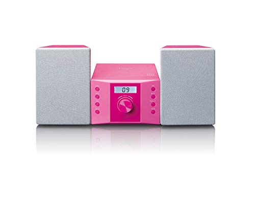 Lenco 810025 Mc-013Pk - Sistema Stereo Compatto Per Bambini Con Lettore Cd E Display Lcd Ingresso Aux 2 X 2 W Rms Con Adesivi Rosa