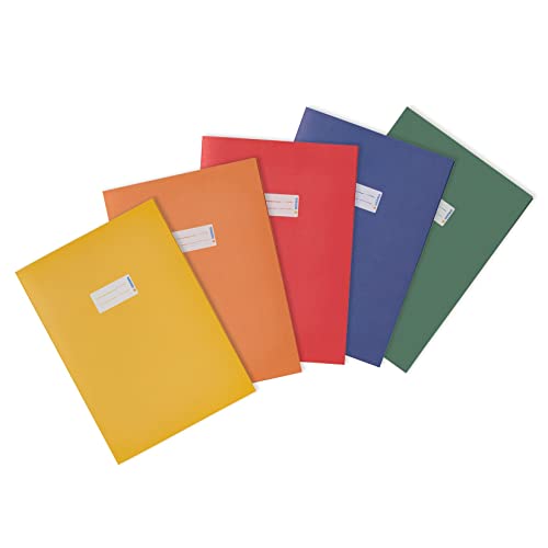 Herma 20229 - Copertina Per Quaderni, Formato A4, 5 Pezzi, Copertina Per Quaderni Con Etichetta In Carta Riciclata Resistente E Colori Intensi, Set Di