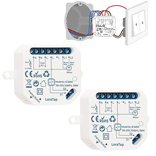 Loratap Interruttore Tapparelle Wifi, 2Pz Modulo Comando Per Tapparelle Elettriche, Controllo Vocale Con Alexa E Google Home, Controllo App Smart Life