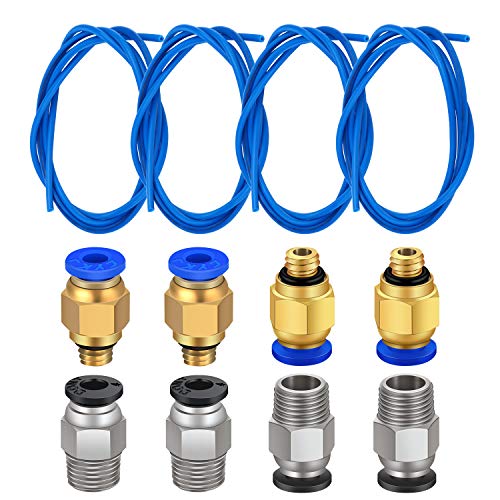 Tuzuk 4 Pezzi Di Tubo In Teflon Ptfe Blu (1,5 M) Con 4 Pezzi Pc4-M6 Raccordo Rapido E 4 Pezzi Raccordo Pneumatico Diritto Spingere Per Pc4-M10 Da Coll