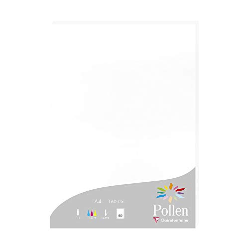 Clairefontaine 14239C - Astuccio Da 50 Fogli - Formato A4 (21X29,7Cm) - 160G/M² - Colore Bianco - Carta Di Invito Eventi E Corrispondenza - Gamma Poll