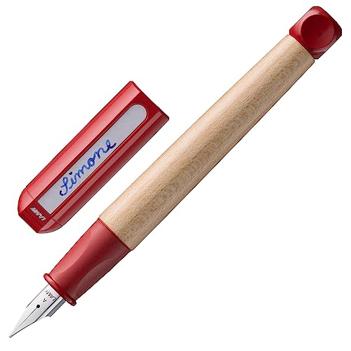 Lamy Abc 010 Penna Stilografica In Legno D'Acero E Plastica Di Colore Rosso, Pennino In Acciaio, Lucido, Misura Pennino F