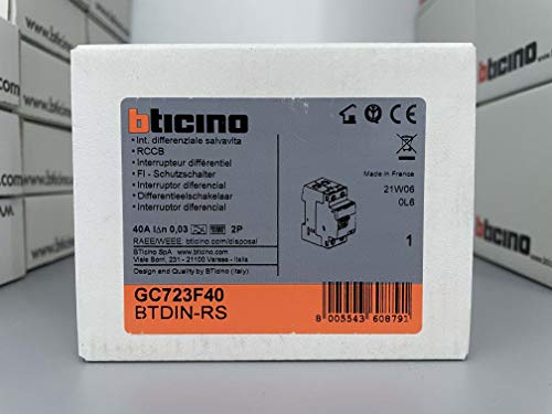 Bticino Gc723F40 Interruttore Differenziale Puro Classe"F" 2 Poli 40A 30Ma
