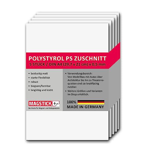 Set Di 5 Lastre In Polistirene Bianco, Din A4, In Plastica, Con Taglio Ps, 29,7 X 21 Cm, Spessore 0,5 Mm, Per Modellismo, Architettura Fai Da Te, Mag_