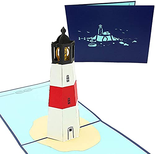 Poplife Cards Lighthouse Island 3D Greeting Card Per Tutte Le Occasioni I Viaggiatori, Gli Amanti Della Costa E Dell'Avventura Si Piegano In Tondo Per