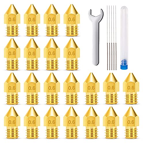 Mmobiel 20 Pz. Ugelli Estrusore E3D Per Stampante Da 0,6 Mm In Ottone E3D V5-V6 3D Per Filamento Da 1,75 Mm Inclusi Chiave M7 E 5 Aghi Per Pulizia