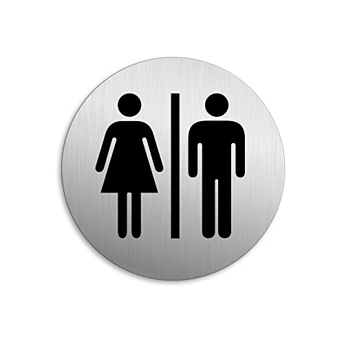 Targhetta Per Porta - Toilette Donne Uomini Targa Ø 75 Mm Alluminio Spazzolato Auto-Adhesiva