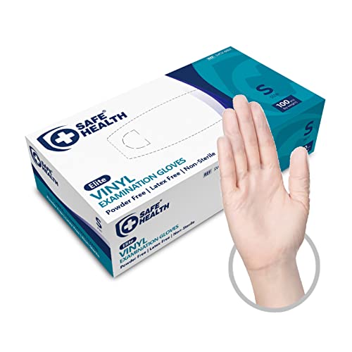 Safe Health Guanti Monouso Da Esame In Vinile Trasparenti Taglia S | 100 Pezzi | Senza Polvere Senza Lattice | Certificati Ce En455 En374 | Anallergic