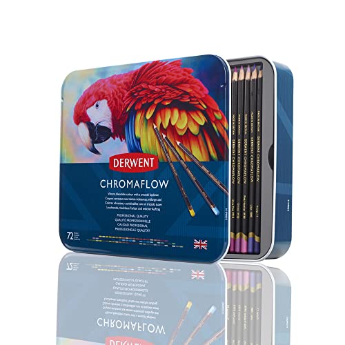 Derwent Chromaflow Set Di 72 Matite Con Corpo Rotondo Da 3,5 Mm, Nucleo Cremoso E Sfumabile, Adatto Per Disegnare, Colorare E Stratificare