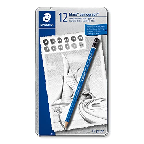 Staedtler Matite Mars Lumograph, Confezione Da 12 Matite Da Disegno, In 12 Gradazioni Morbide Dalla 8B Alla 2H, Alta Qualità E Resistenza, 100 G12 S
