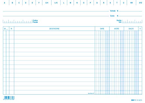 Edipro - E3373Bl - 100 Schede Dare/Avere/Saldo Blu F.To 17X24