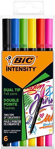Bic Intensity, Pennarelli Colorati Doppia Punta, Punta In Feltro E Punta A Pennello, 6 Unità, Cancelleria Scuola