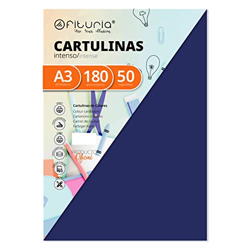 Pack 50 Cartulinas Color Azul Oscuro Tamaño A3 180G