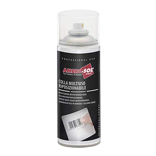 Ambro-Sol I257 Colla Multiuso Riposizionabile, Permette Di Incollare, Staccare E Riattaccare I Prodotti Senza Alterarli, Bomboletta Spray In Banda Sta