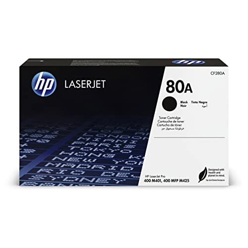 Hp 80A Cf280A, Cartuccia Toner Originale Hp Da 2560 Pagine, Compatibile Con Le Stampanti Hp Laserjet Pro 400 M401A, M401D, M401Dn, M402Dne, M401Dw, Mf