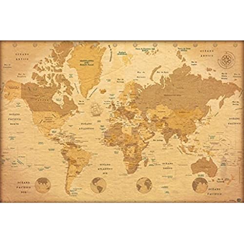 Poster Cartina Del Mondo, Stile Vintage