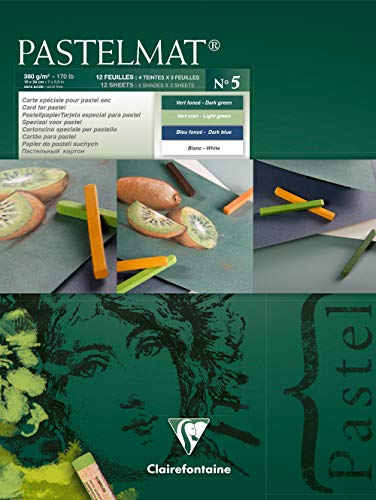 Clairefontaine 96113C Blocco Collato Pastelmat N°5 - 12 Fogli Di Carta Speciale Per Pastelli Secchi - 18X24 Cm 360G - 4 Colori Assortiti - Divisori In