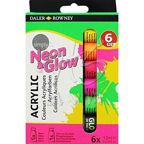 Sg Istruzione Dr 126500306 Semplicemente Acrilico Neon E Glow In The Dark Paint, Volume 12 Ml (Confezione Da 6)
