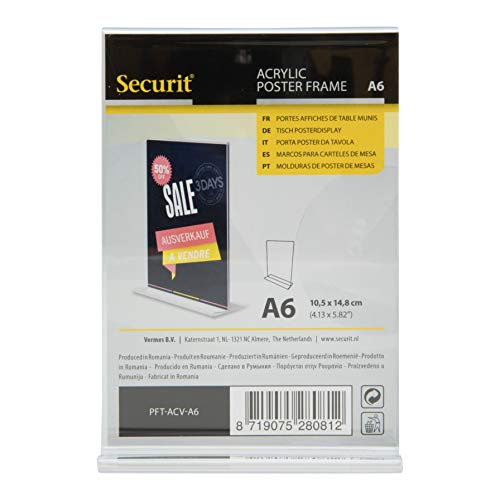 Securit Porta Poster Da Tavola In Acrilico Retto A L - Formato A6